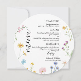 Romantische Botanische Wildflower Wedding Menu Kaa