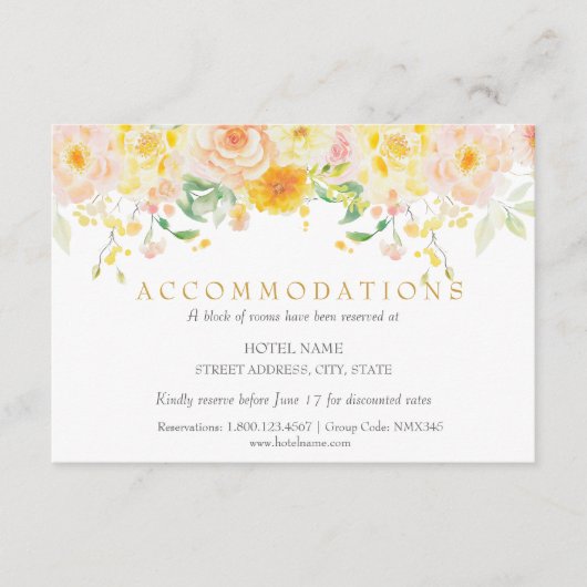 Romantische Boter Geel Bloemen Huwelijk Informatiekaartje (Voorkant)