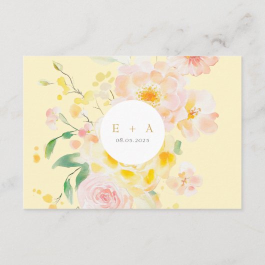 Romantische Boter Geel Bloemen Huwelijk Informatiekaartje (Achterkant)