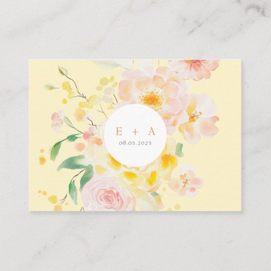 Romantische Boter Geel Bloemen Huwelijk Informatiekaartje (Achterkant)