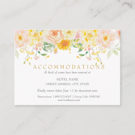 Romantische Boter Geel Bloemen Huwelijk Informatiekaartje (Voorkant)