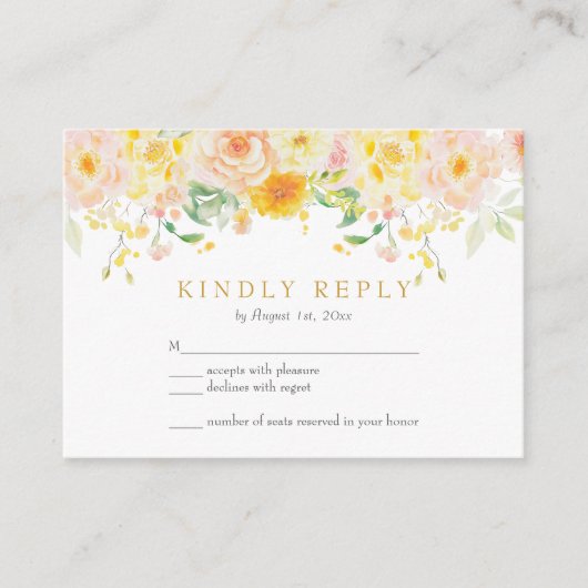 Romantische Boter Geel Bloemen Huwelijk RSVP Kaart (Voorkant)