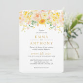 Romantische Boter Geel Bloemen Waterverf bruiloft Kaart (Staand voorkant)