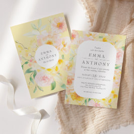 Romantische Boter Geel Bloemen Waterverf bruiloft Kaart