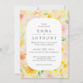 Romantische Boter Geel Bloemen Waterverf bruiloft Kaart (Voorkant)