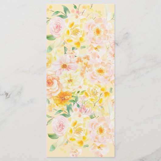 Romantische Boter Geel Bloemen Waterverf bruiloft Menu (Achterkant)