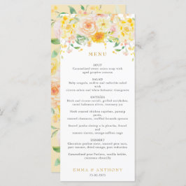 Romantische Boter Geel Bloemen Waterverf bruiloft Menu