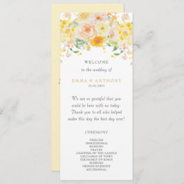 Romantische Boter Geel Bloemen Waterverf bruiloft Programmakaart