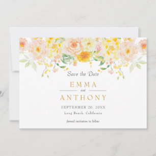 Romantische Boter Geel Bloemen Waterverf bruiloft Save The Date