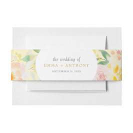 Romantische Boter Geel Bloemen Waterverf bruiloft Uitnodigingen Wikkel