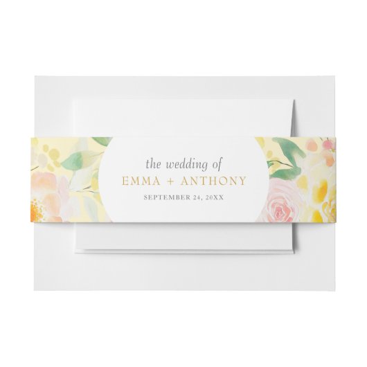Romantische Boter Geel Bloemen Waterverf bruiloft Uitnodigingen Wikkel (Voorkant Voorbeeld)