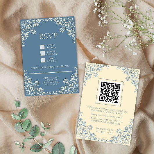 Romantische Boter Geel en Blauw RSVP-kaart Informatiekaartje