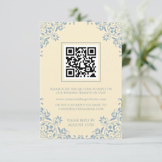 Romantische  Boter Geel en Blauw RSVP-kaart Informatiekaartje (Staand voorkant)