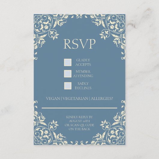 Romantische  Boter Geel en Blauw RSVP-kaart Informatiekaartje (Achterkant)