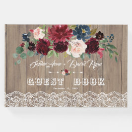 Romantische Bourgogne Blush Bloemen Lace Wood Wedd Gastenboek