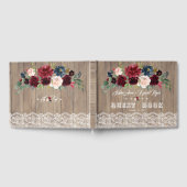 Romantische Bourgogne Blush Bloemen Lace Wood Wedd Gastenboek (Volledig)