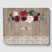 Romantische Bourgogne Blush Bloemen Lace Wood Wedd Gastenboek (Achterkant)