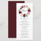 Romantische Bourgogne Blush Bloemenkrans Herfst Br Menu (Voorkant / Achterkant)