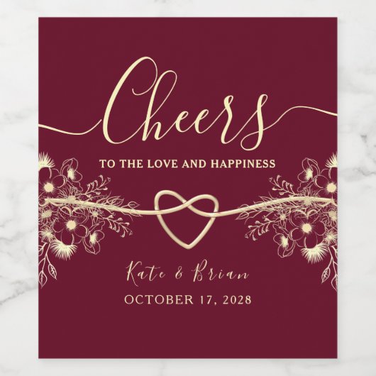 Romantische Bourgogne Cheers Bruiloft Wijn Label Wijn Etiket (Enkel label)