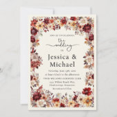 Romantische Bourgogne Crème Waterverf Floral Weddi Kaart (Voorkant)