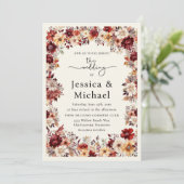 Romantische Bourgogne Crème Waterverf Floral Weddi Kaart (Staand voorkant)