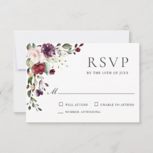 Romantische Bourgogne en Pruim Bloemige Evenemente RSVP Kaartje