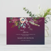 Romantische Bourgogne Floral Be My Maid of Honor Kaart (Staand voorkant)