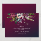 Romantische Bourgogne Floral Be My Maid of Honor Kaart (Voorkant / Achterkant)