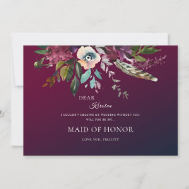 Romantische Bourgogne Floral Be My Maid of Honor Kaart