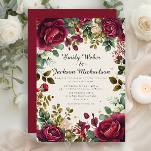 Romantische Bourgogne Floral Luxe bruiloft Kaart