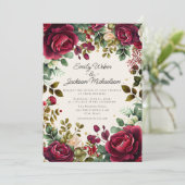 Romantische Bourgogne Floral Luxe bruiloft Kaart (Staand voorkant)