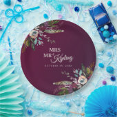 Romantische Bourgogne Floral Mr & Mrs Wedding Papieren Bordje (Feest)