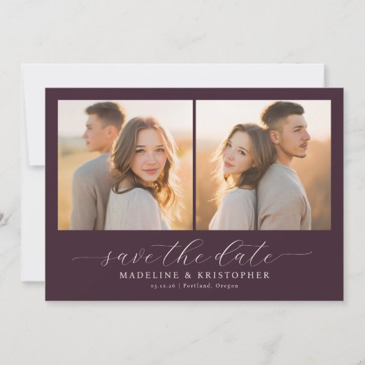 Romantische Bourgogne Fotocollage Save The Date (Voorkant)