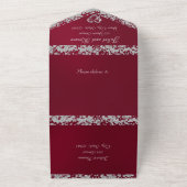 Romantische Bourgogne, Glitter Border & Heart All In One Uitnodiging (Buitenkant)