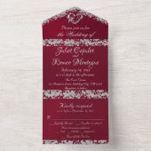 Romantische Bourgogne, Glitter Border & Heart All In One Uitnodiging (Binnen)