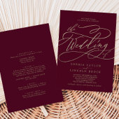 Romantische Bourgogne kalligrafie in één huwelijk Kaart