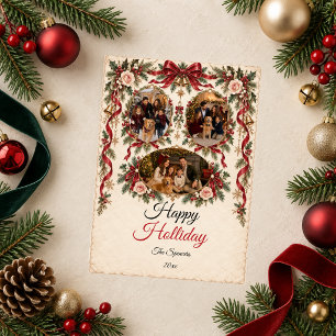 Romantische Bourgogne Kerst Familie Fotocollage Feestdagenkaart