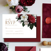 Romantische Bourgogne Maroon bloemenwinter bruilof RSVP Kaartje