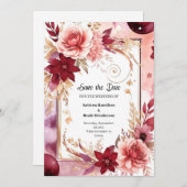 Romantische Bourgogne Printable Save The Date (Voorkant / Achterkant)