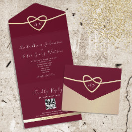 Romantische Bourgogne QR Code Bruiloft All In One Uitnodiging