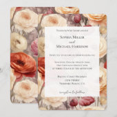Romantische Bourgogne Red Cream Bloemen Huwelijk Kaart (Voorkant / Achterkant)