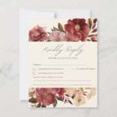 Romantische Bourgogne rood en koper bruiloft RSVP Kaartje (Voorkant)