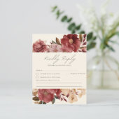 Romantische Bourgogne rood en koper bruiloft RSVP Kaartje (Staand voorkant)