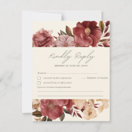Romantische Bourgogne rood en koper bruiloft RSVP Kaartje