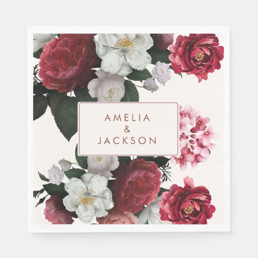 Romantische Bourgogne rood en koper bruiloft Servet (Voorkant)