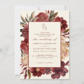 Romantische Bourgogne rood en koper bruiloft uitno Kaart (Voorkant)