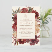 Romantische Bourgogne rood en koper bruiloft uitno Kaart (Staand voorkant)