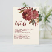 Romantische Bourgogne rood koper bruiloft Informatiekaartje (Staand voorkant)