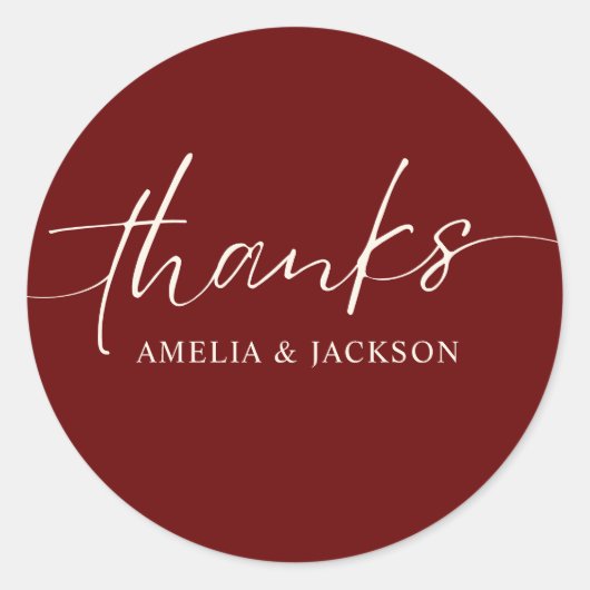 Romantische Bourgogne rood koper bruiloft Ronde Sticker (Voorkant)