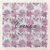 Romantische Bourgogne Rood Zilver Bloemen Glazen Onderzetter (Voorkant)